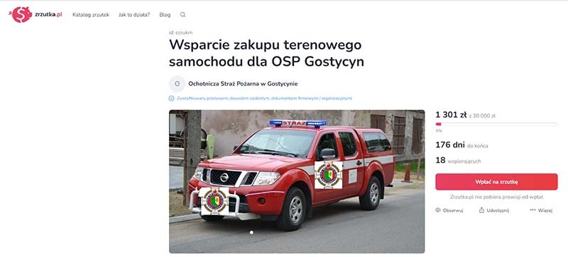 Strażacy z Gostycyna zbierają na terenówkę
