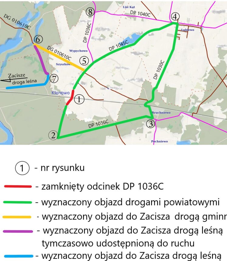 Komunikat drogowy – Klonowo (gm. Lubiewo)